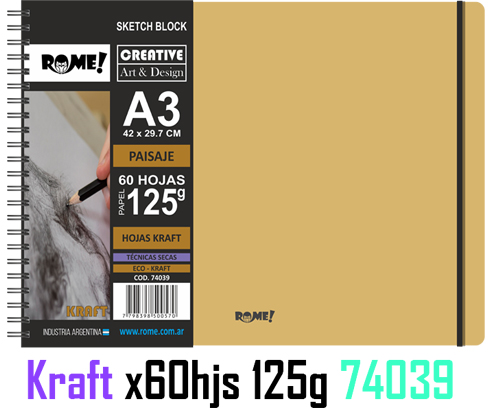 (107061) BLOCK R A3 125G 60H KRAFT 74039 AP - LINEA ARTISTICA - VARIOS ARTISTICA