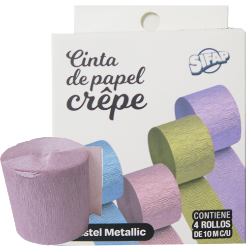 (155371) ROLLO CINTA PAPEL CREPE PAST.MET X4 - LINEA ARTISTICA - MANUALIDADES