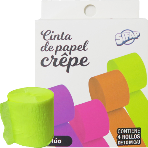 (155372) ROLLO CINTA PAPEL CREPE FLUO X4 - LINEA ARTISTICA - MANUALIDADES